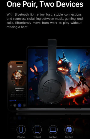 Black Shark V2 Wireless Headphones, ANC Noise Reduction Over-Ear Foldable Headset Bluetooth 5.4 100H Play Hi-Fi for Games Sports