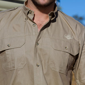 TAG Safari Men's Buffalo Logo Trail Short Sleeve Shirt w Chest Pockets