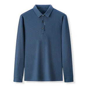 Men's Waffle Long Sleeved POLO Shirt with Letter Printed Lapel Casual Top