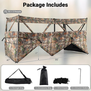 See-Through Hunting Blind Panel with Dog Door Pop up Waterflow Blind for 1-3 People