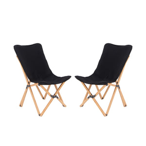 Set of 2 Bamboo Dorm Chair with Storage Pocket for Camping and Fishing
