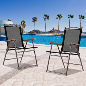 Set of 2 Patio Folding Sling Back Camping Deck Chairs