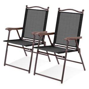 Set of 2 Patio Folding Sling Back Camping Deck Chairs