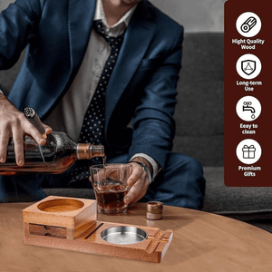 Multifunction Cigar & Whiskey Gift Set Stand with Ashtray and Drawer