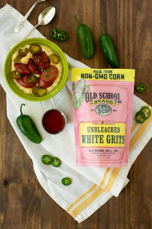 Old School Brand Non-GMO Stone Ground White Unbleached Grits, 1lb