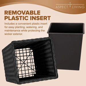 Sierra Square Wicker Planter 2-piece Set in Black