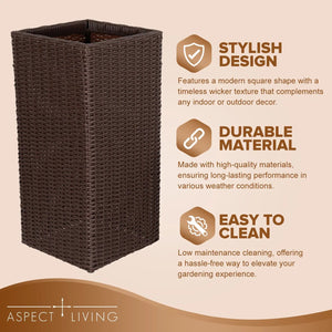 Sierra Square Wicker Planter 2-piece Set in Brown