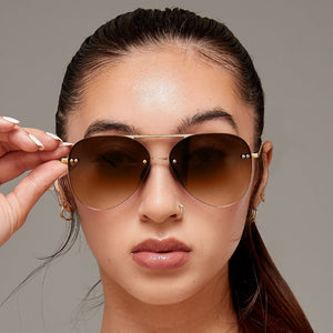 Smaller Megan 2 Faded Brown - Tangle Free Aviator Sunglasses - TRAPSKI