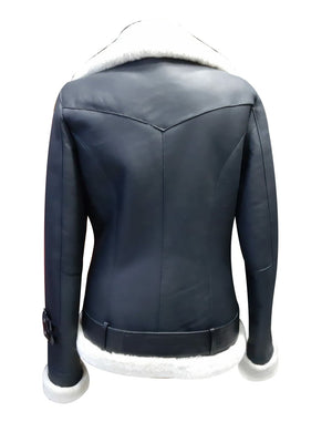 Jaynes Sheepskin Black and White Biker Shearling Jacket