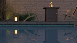 Somerset 28" Square Woven Aluminum Convertible Gas Fire Pit Table in Brushed Bronze