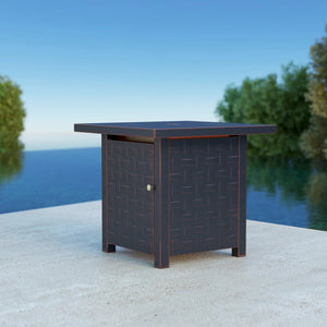 Somerset 28" Square Woven Aluminum Convertible Gas Fire Pit Table in Brushed Bronze