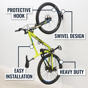 Swivel Mount Bike Storage Rack | 2 Bike Garage Wall Hooks | Deep Water