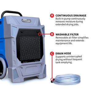 190 Pint Commercial Industrial Dehumidifier 7,000 ft² Rated LGR Integrated Pump Drain Hose