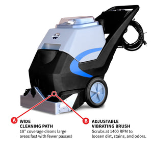 3-in-1 Commercial Carpet Extractor Cleaner, 18” Wide Cleaning Path, 9 Gallon Dual Tanks, Powerful Dual 1000W Motors Professional Carpet Cleaning Machine for Hotels, Offices & Upholstery