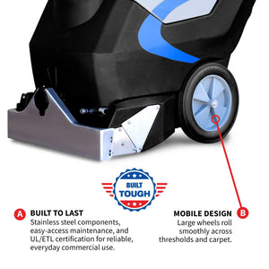 3-in-1 Commercial Carpet Extractor Cleaner, 18” Width, 9 Gallon Dual Tanks, Dual 1000W Motors for Hotels, Offices & Upholstery