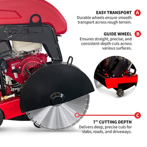 PRE ORDER: 20 Inch Walk Behind Concrete Saw with 13 HP Honda Water Tank GX390 Engine for Asphalt Concrete Cutting - TRAPSKI