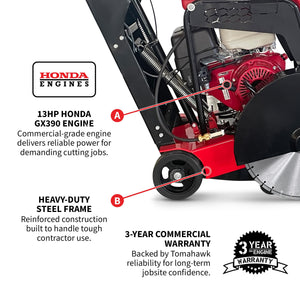 PRE ORDER: 20 Inch Walk Behind Concrete Saw with 13 HP Honda Water Tank GX390 Engine for Asphalt Concrete Cutting - TRAPSKI