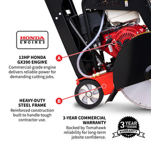 20 Inch Walk Behind Concrete Saw with 13 HP Honda Water Tank GX390 Engine for Asphalt Concrete Cutting