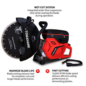 14" Concrete Saw 74cc Handheld Cut-Off Saw 5" Cutting Depth Gas Powered Water Cooling System Commercial Concrete Cutter for Asphalt Masonry Rebar & Roadwork