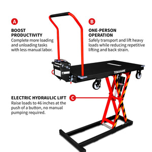 Electric Platform Truck Scissor Lift Table Cart Portable Powered Hydraulic 46" Height Warehouse Loading Dock Material Handling