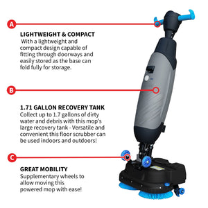 Electric Floor Scrubber Cleaner with 18” Power Mop Brushes Cordless 36V Battery Powered - TRAPSKI