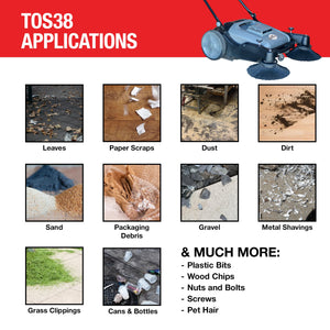 Commercial 38" Push Sweeper with Triple Power Brooms