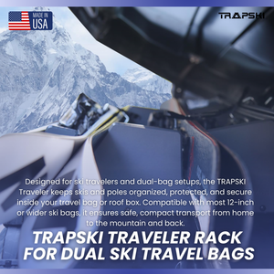 TRAPSKI Traveler Rack for Dual/Double Ski Travel Bags | Rack Insert is for Skis Only | High Quality Marine Grade HDPE Plastic | Slot Inserts & Strap Included | Made in the USA
