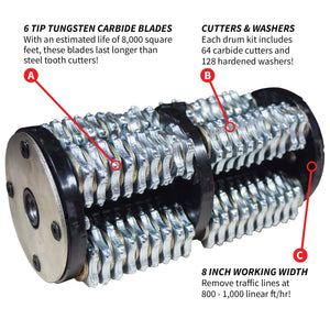 8-Inch Tungsten Carbide Cutter Drum Scarifier Attachment - TRAPSKI