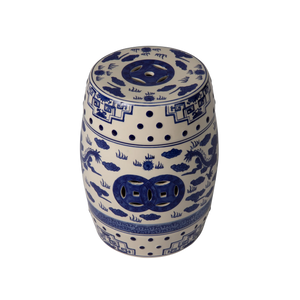 Double-Medallion Dragon-Embellished Ceramic Indoor/Outdoor Garden Stool/Table in Blue & White