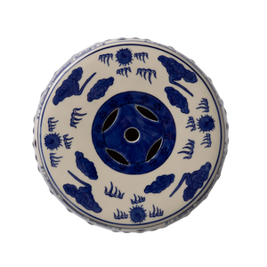 Double-Medallion Dragon-Embellished Ceramic Indoor/Outdoor Garden Stool/Table in Blue & White