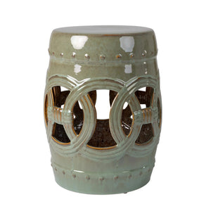 Large Medallion Ceramic Garden Stool, Jade