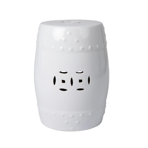 Double-Medallion Ceramic Indoor/Outdoor Garden Stool/Table in Optic White