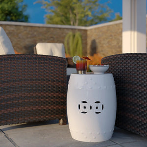 Double-Medallion Ceramic Indoor/Outdoor Garden Stool/Table in Optic White