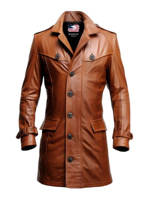 Tan Brown Leather Coat for Men