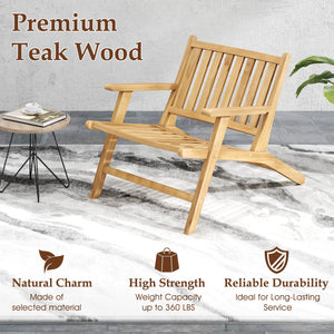 Teak Wood Outdoor Reclining Chair with Comfortable Backrest and Armrests