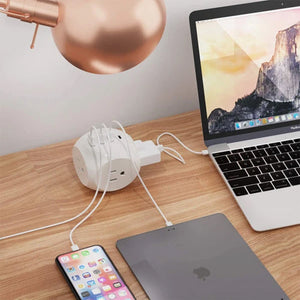 21W Power Strip - Small & Compact - Grounded Dual USB + USB-C - 3 USA Input (PS-3B4U-21W) - TRAPSKI