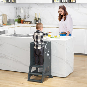 Toddler Kitchen Stool Baby Standing Tower with Chalkboard and Whiteboard