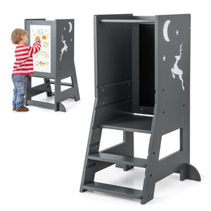 Toddler Kitchen Stool Baby Standing Tower with Chalkboard and Whiteboard