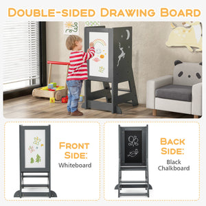 Toddler Kitchen Stool Baby Standing Tower with Chalkboard and Whiteboard
