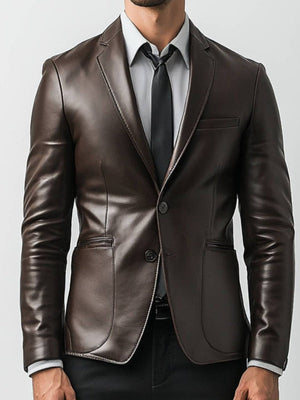 Tommy Men's Chocolate Brown Leather Blazer