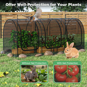 Tunnel Crop Cage Large Portable Plant Protection Tent with 3 Roll-up Zippered Doors