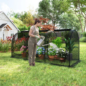 Tunnel Crop Cage Large Portable Plant Protection Tent with 3 Roll-up Zippered Doors