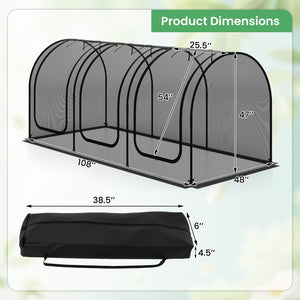 Tunnel Crop Cage Large Portable Plant Protection Tent with 3 Roll-up Zippered Doors
