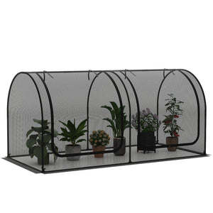 Tunnel Crop Cage Large Portable Plant Protection Tent with 2 Roll-up Zippered Doors
