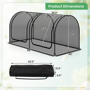 Tunnel Crop Cage Large Portable Plant Protection Tent with 2 Roll-up Zippered Doors