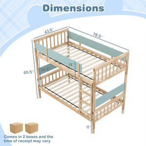 Twin Over Twin Bunk Bed with Ladder and Full-length Guardrails