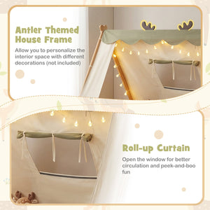 Twin Size House Floor Wood Bed with Tent