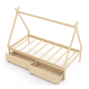 Twin Size Wooden Tent Platform House Bed with 2 Drawers