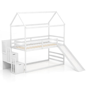 Twin over Twin Bunk Bed with Slide and 2-Step Storage Staircase