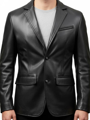 Two Button Men Black Leather Blazer – Leather Blazer for Men